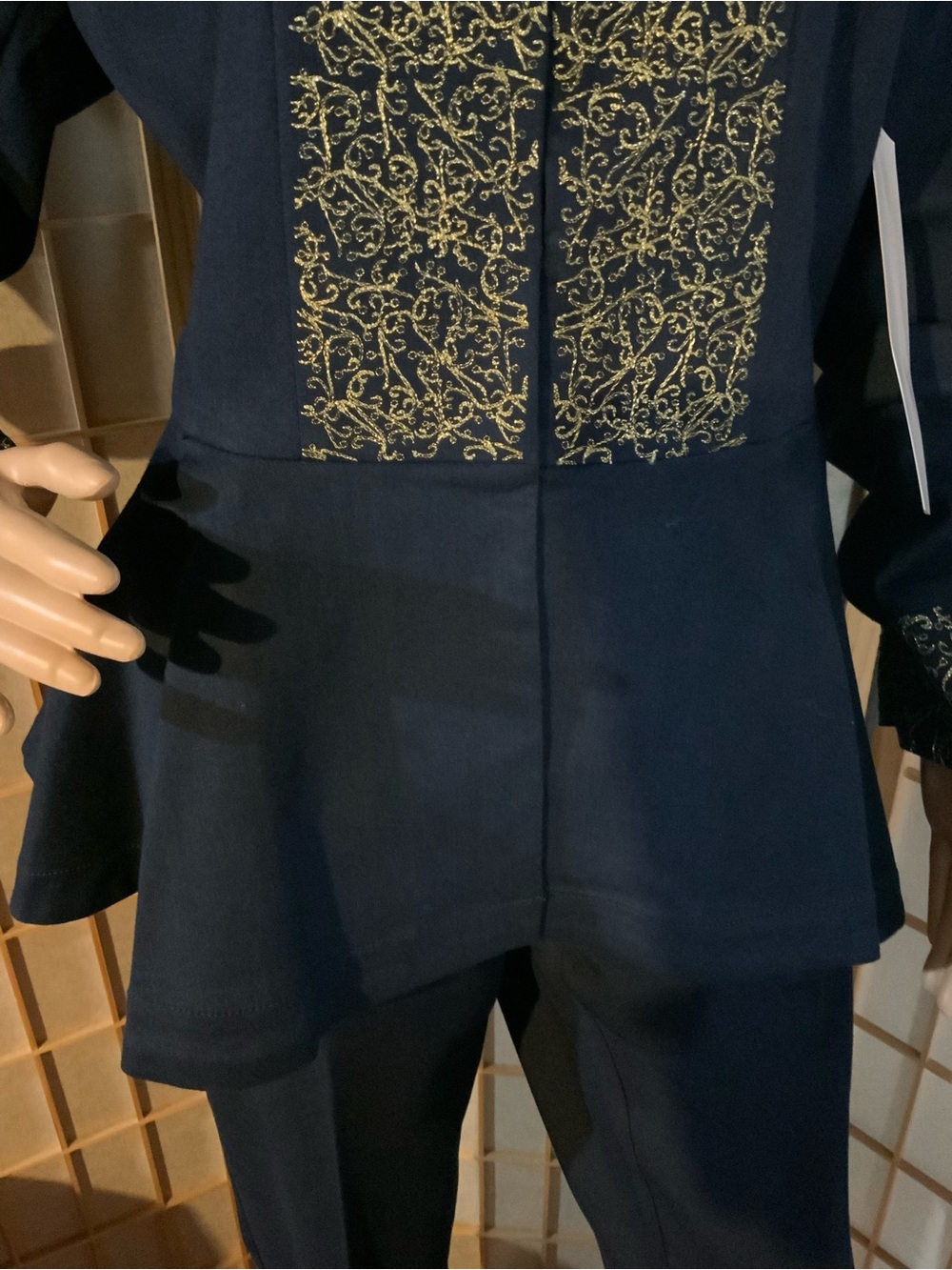 NWT Navy Women's Two-Piece Pantsuit with Gold Embroidered Panel - Picture 7 of 13
